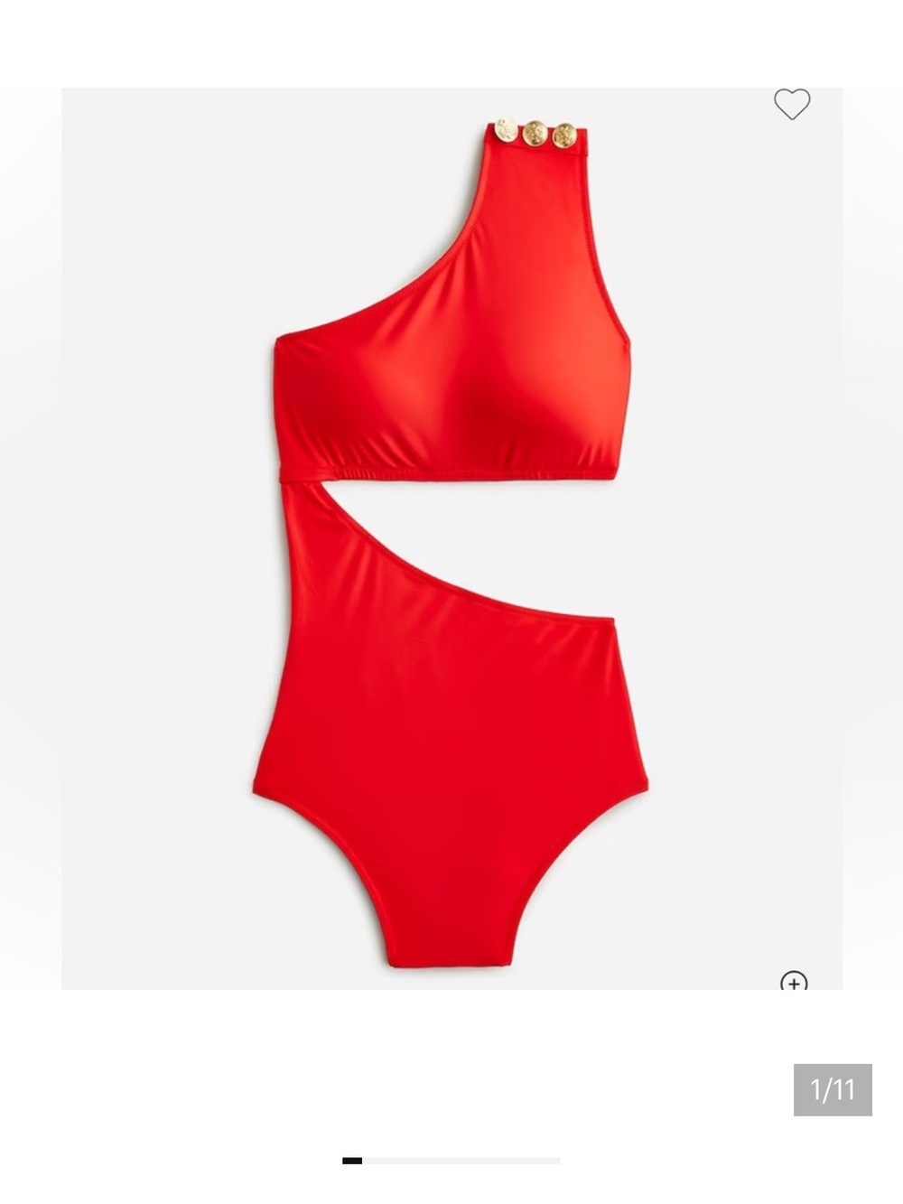 J. Crew Red One-Shoulder Cutout Swimsuit with Gold Buttons